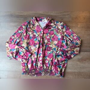 Vintage 80s Bend Over Levi Strauss Floral Print Pink Cinched Waist Shirt Blouse